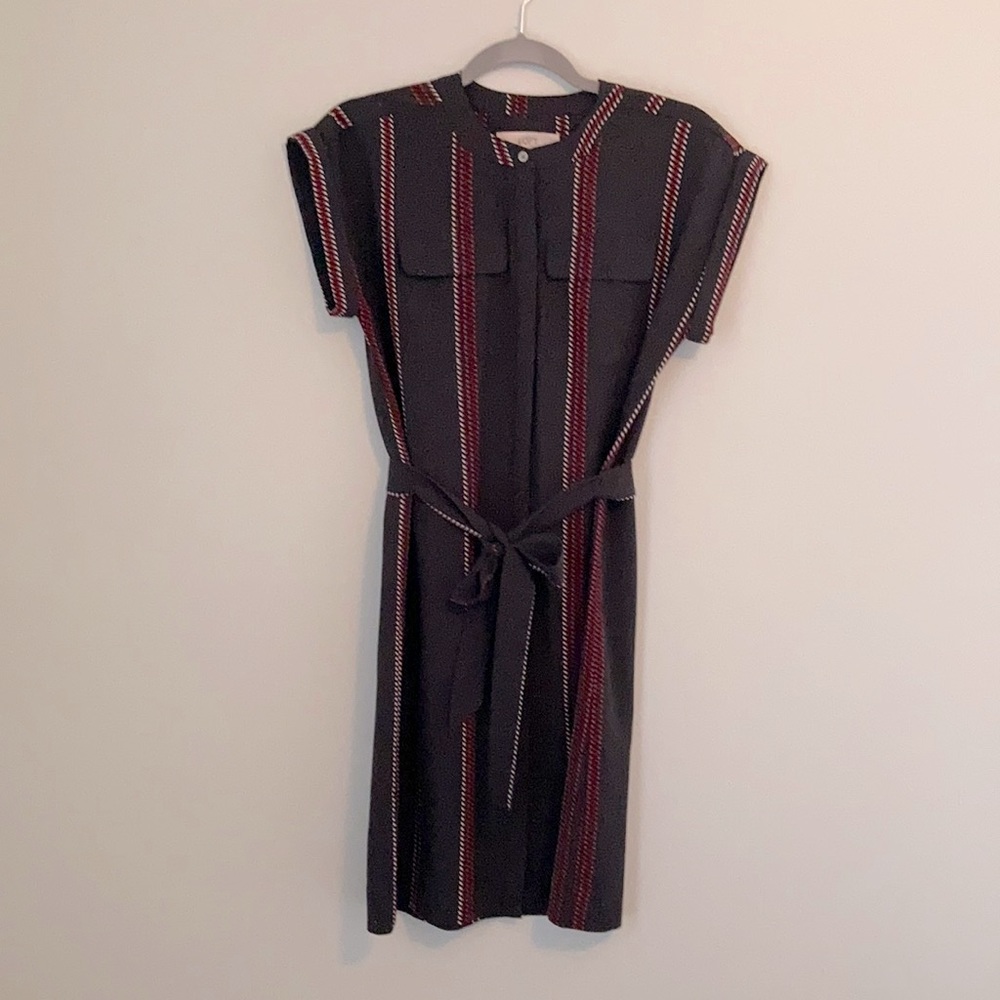 XS Loft tie-waist shirt dress — navy blue